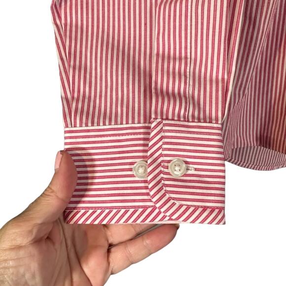 Orvis Red & White Striped Long Sleeve Cotton Blend Button Down Shirt Men Sz M - Picture 6 of 9
